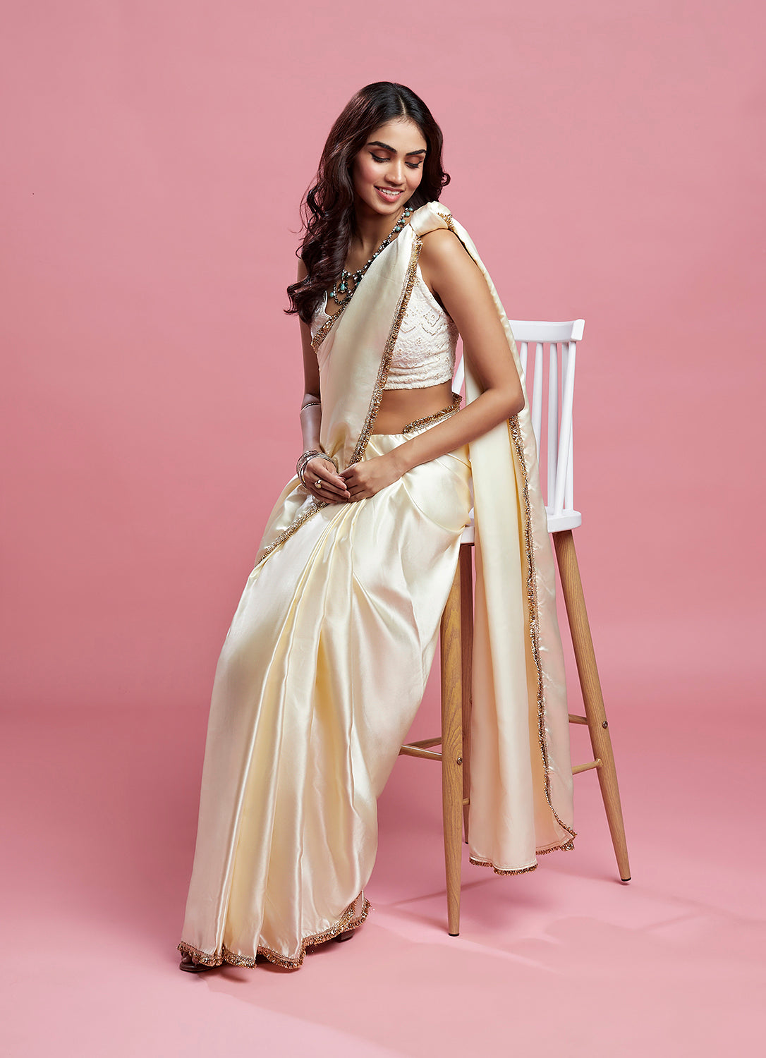 Ivory Cocktail Saree Set