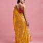 Mustard Contrast Barfi Saree Set