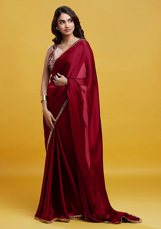 Maroon Cocktail Saree Set