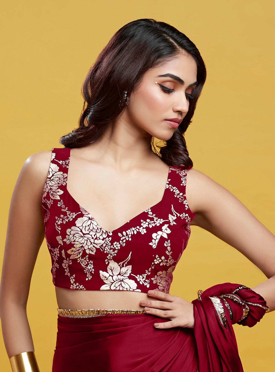Maroon Cocktail Saree Set