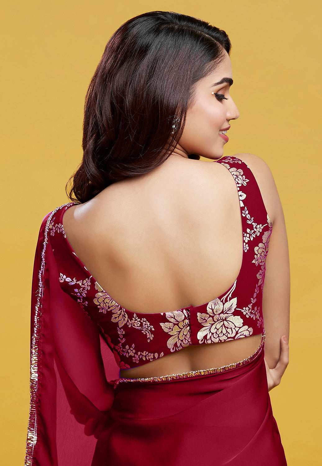 Maroon Cocktail Saree Set