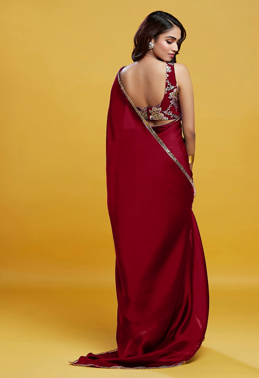 Maroon Cocktail Saree Set