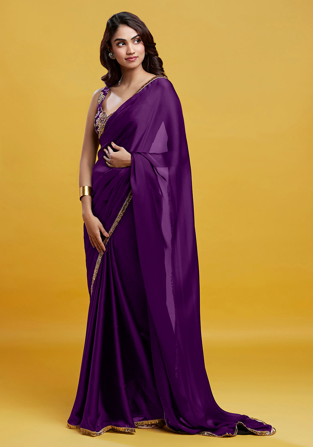Purple Cocktail Saree Set