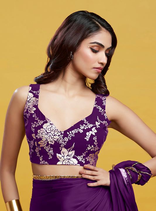 Purple Cocktail Saree Set
