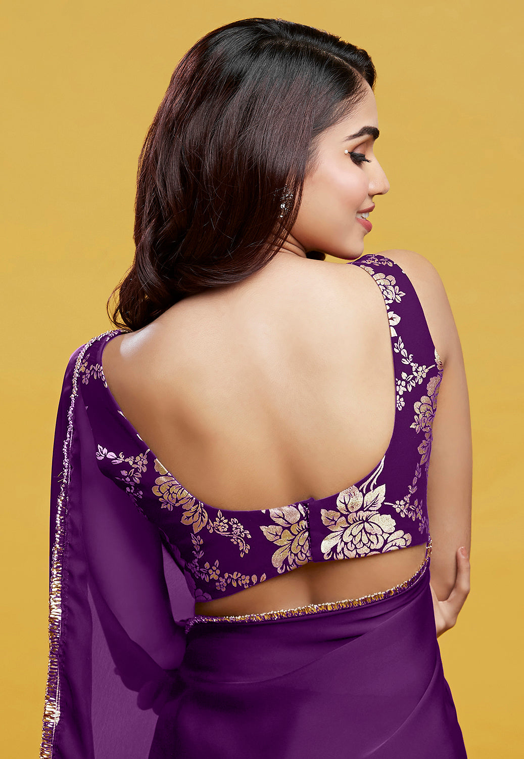 Purple Cocktail Saree Set