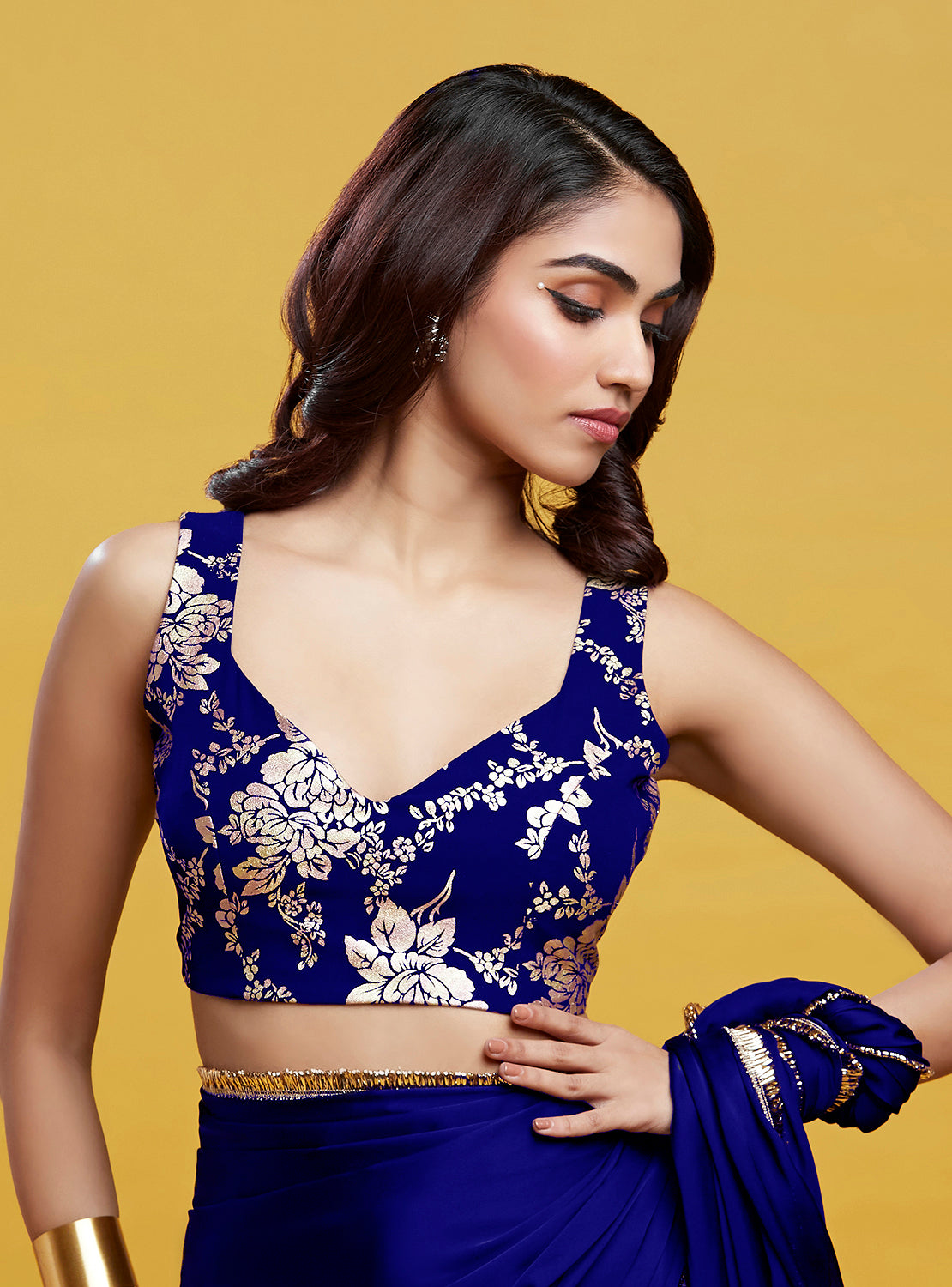 Navy Cocktail Saree Set