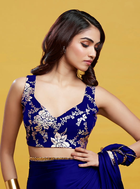 Navy Cocktail Saree Set
