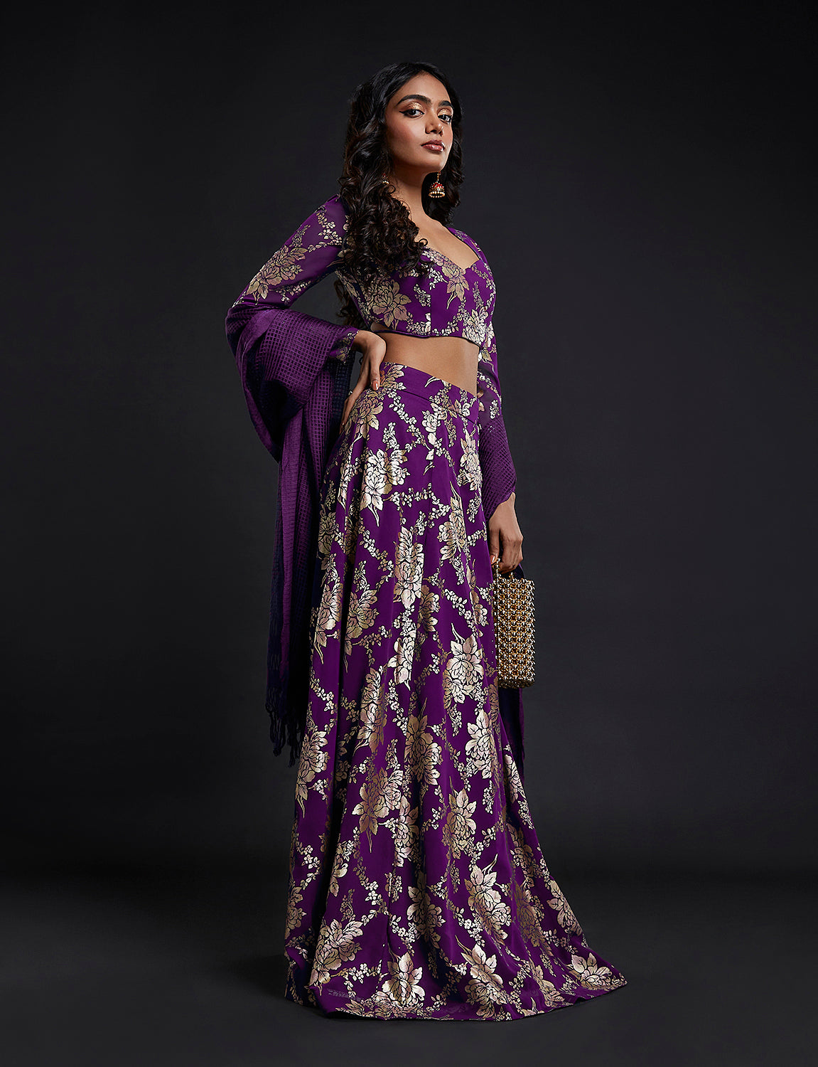 Purple Backless Vark Lehenga Set