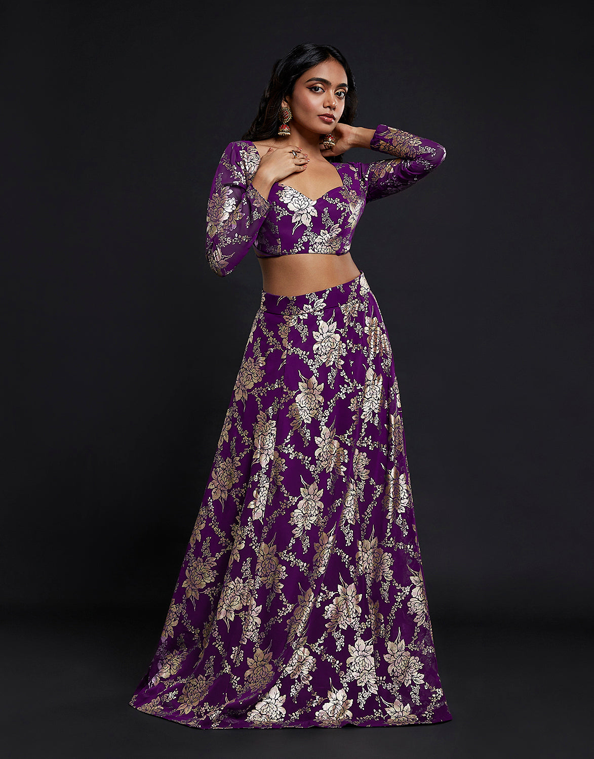 Purple Backless Vark Lehenga Set