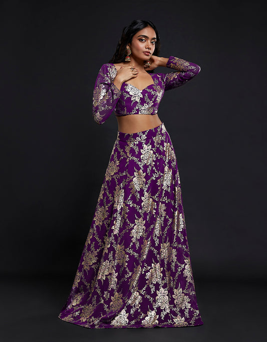 Purple Backless Vark Lehenga Set