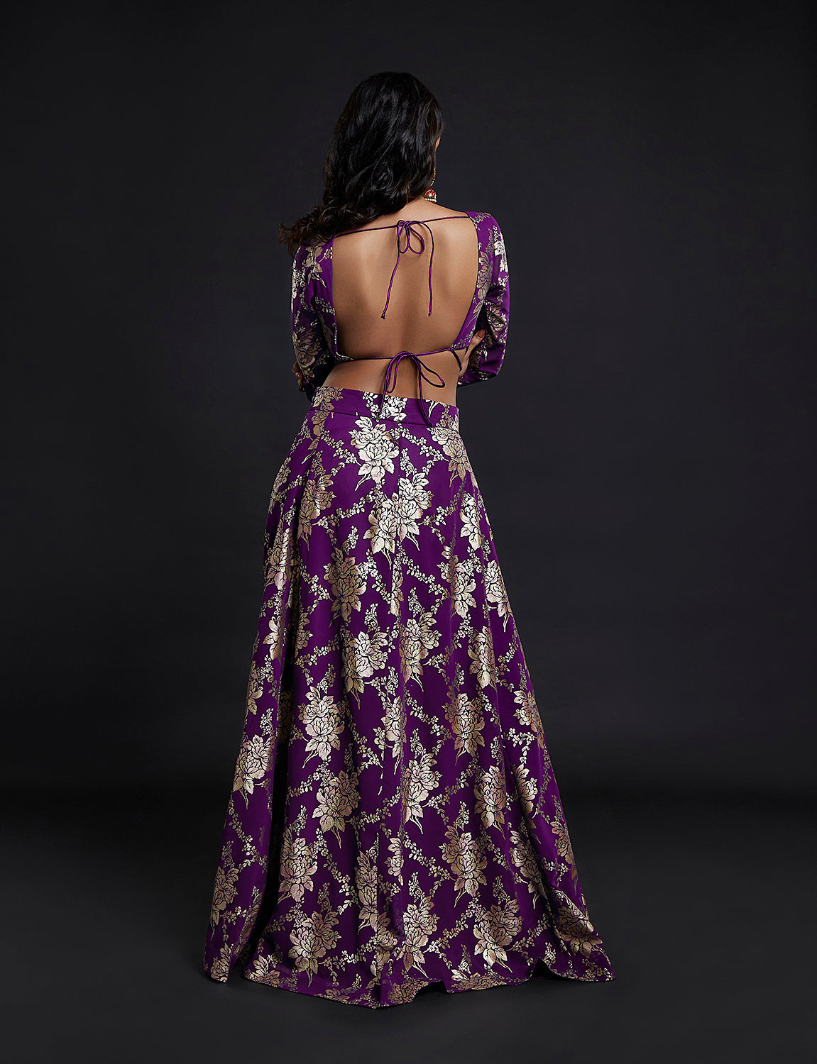 Purple Backless Vark Lehenga Set