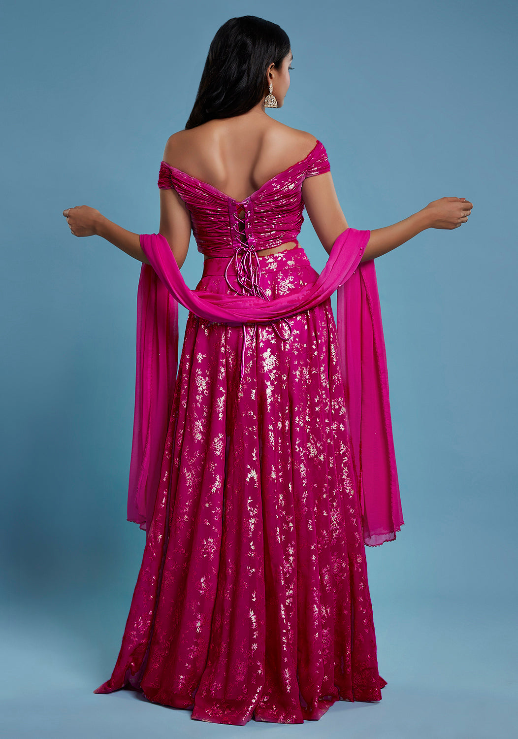 Hot PInk Offshoulder Vark Lehenga Set