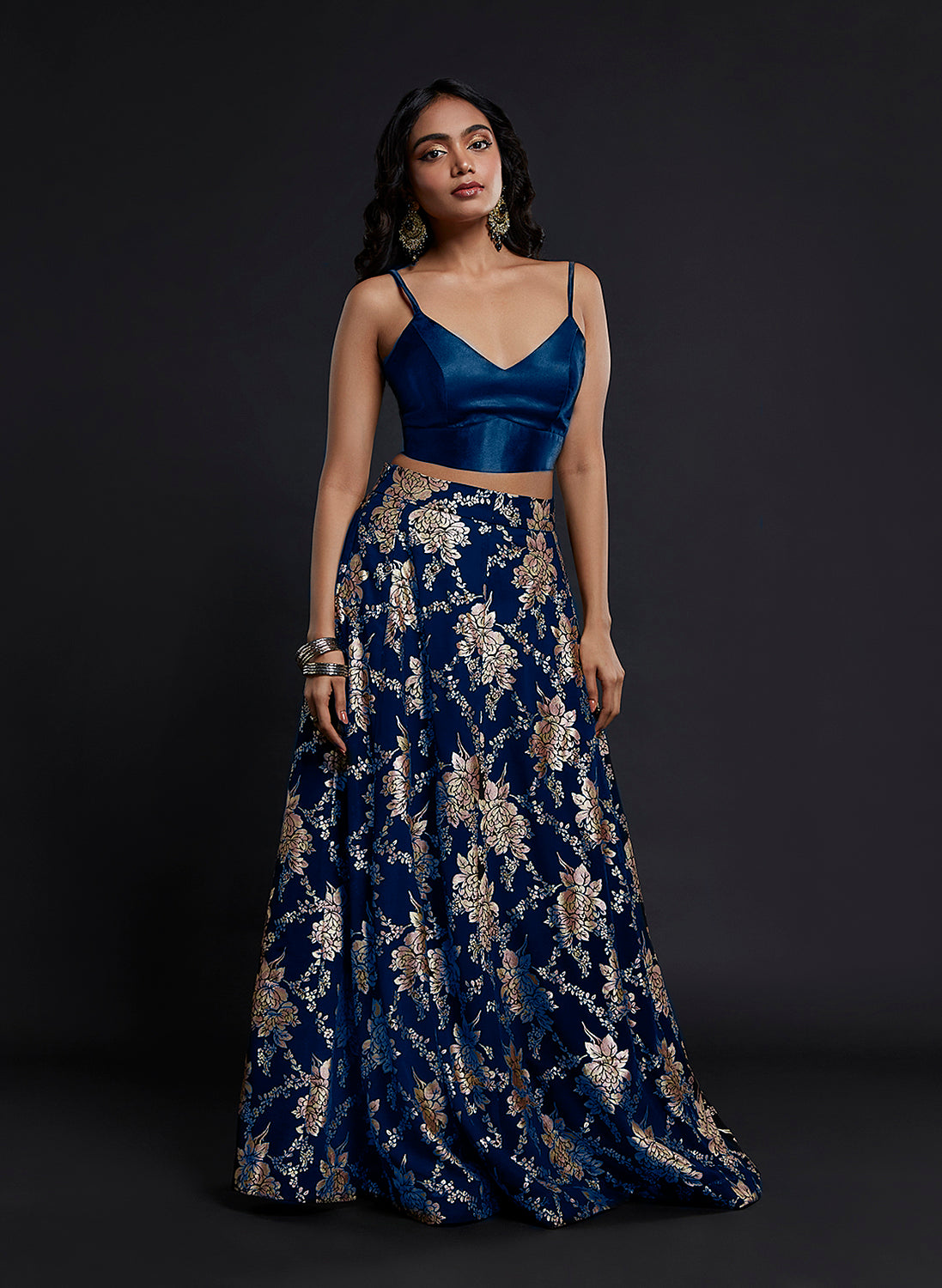 Navy Strappy Vark Lehenga Set