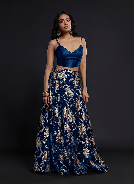 Navy Strappy Vark Lehenga Set