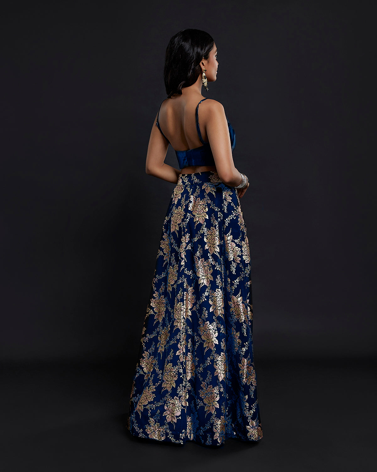 Navy Strappy Vark Lehenga Set