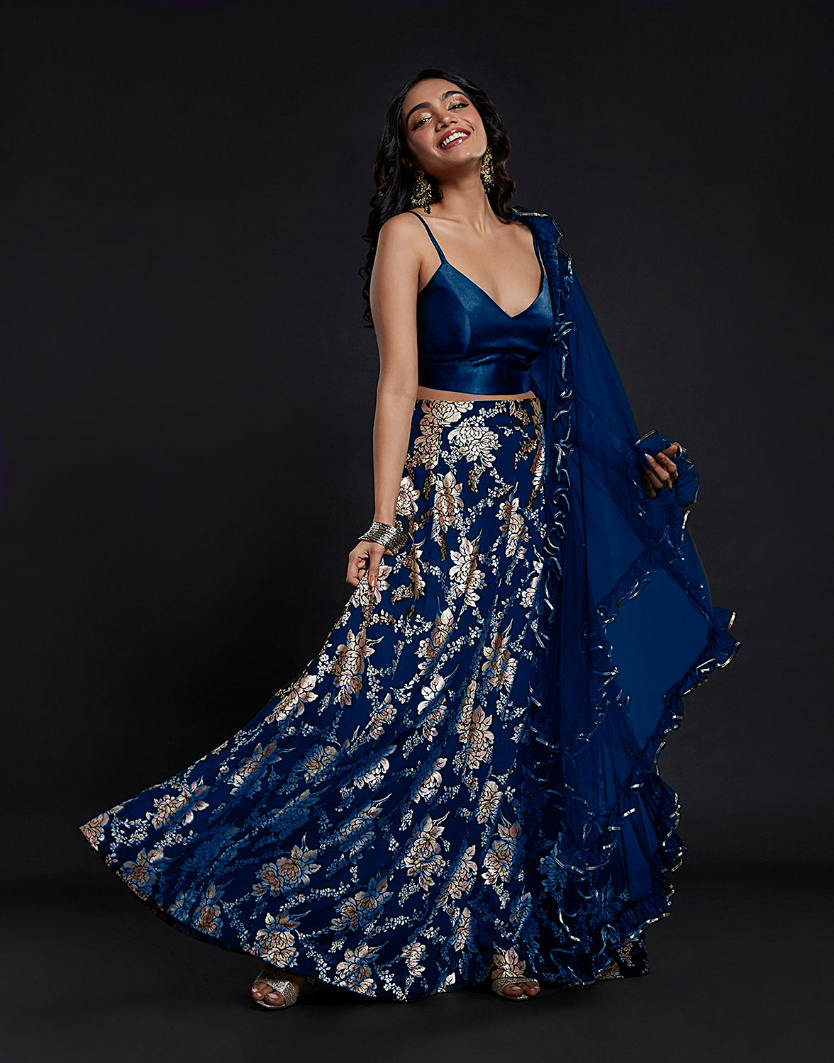 Navy Strappy Vark Lehenga Set