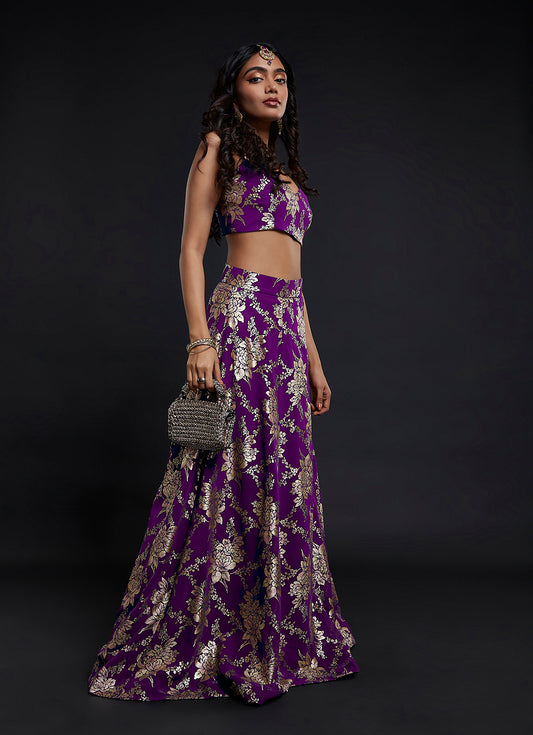 Purple Vark Sleeveless Lehenga Set