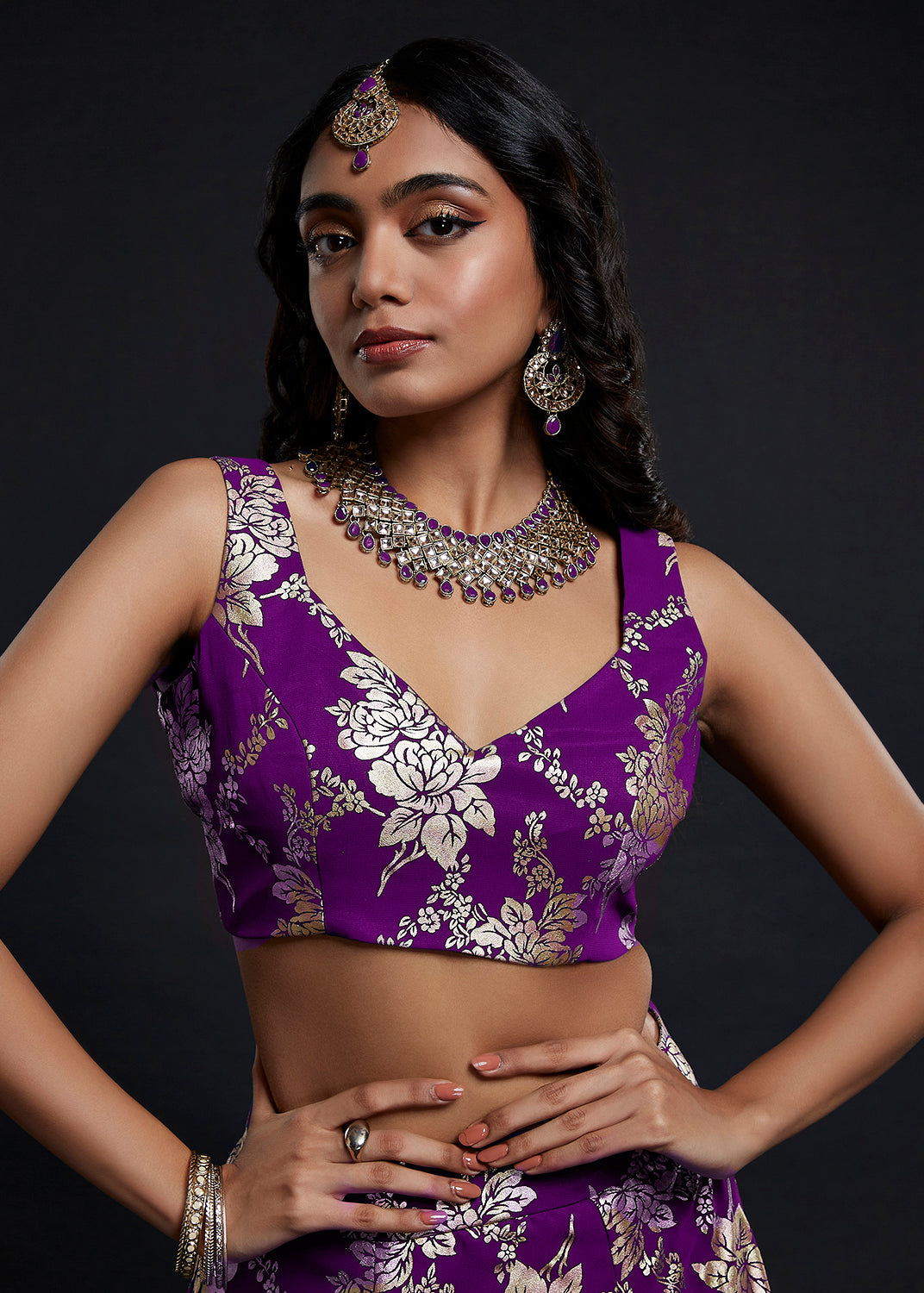 Purple Vark Sleeveless Lehenga Set