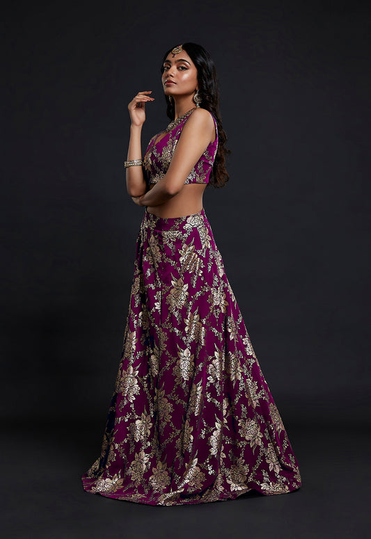 Maroon Vark Sleeveless Lehenga Set