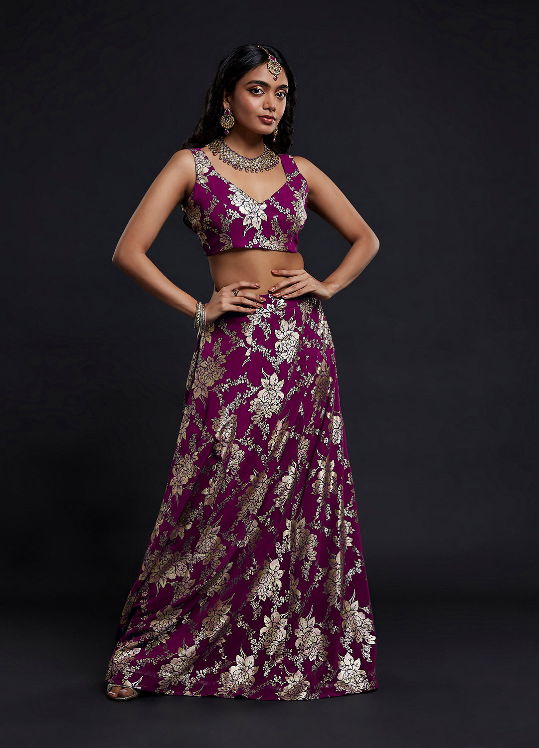 Maroon Vark Sleeveless Lehenga Set