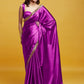 Purple Satin Embroidered Saree Set