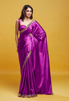 Purple Satin Embroidered Saree Set