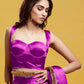 Purple Satin Embroidered Saree Set