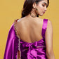 Purple Satin Embroidered Saree Set