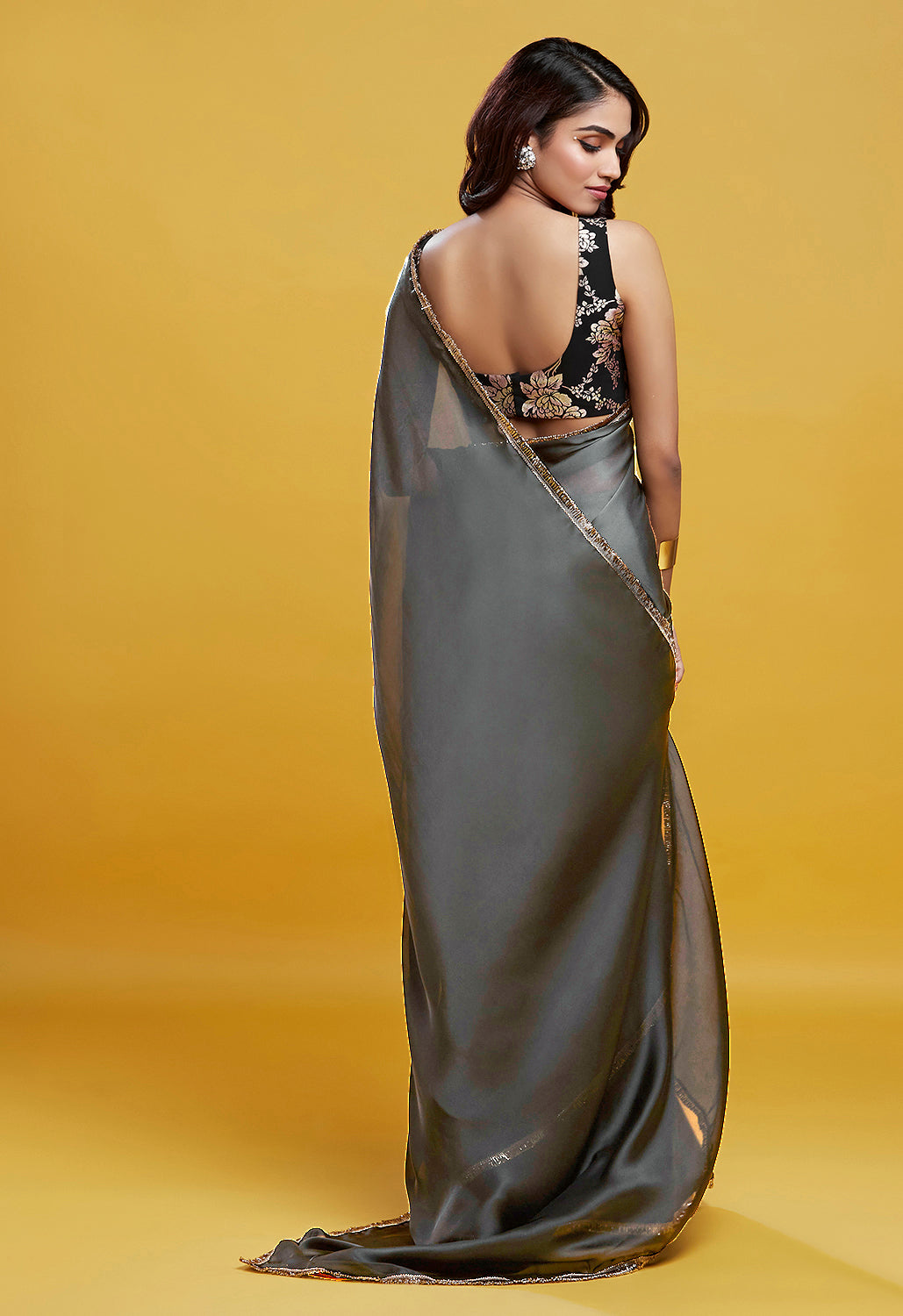 Silver Embroidered Saree Set