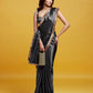 Black Satin Embroidered Saree Set