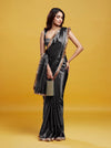 Black Satin Embroidered Saree Set