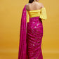 Hot Pink Georgette & Recycled Polyester Barfi Saree Set