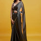 Charcoal Grey Embroidered Saree Set
