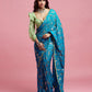 Teal Georgette & Recycled Polyester Barfi Saree Set