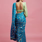 Teal Georgette & Recycled Polyester Barfi Saree Set
