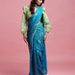 Teal Georgette & Recycled Polyester Barfi Saree Set