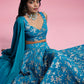 Turquoise Blue Recycled Polyester Lehenga Set
