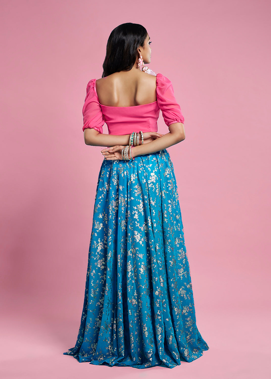 Turquoise Blue Recycled Polyester Lehenga Set