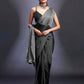 Black & Charcoal Satin Embellished Color-Blocked Saree Set