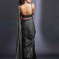 Black & Charcoal Satin Embellished Color-Blocked Saree Set