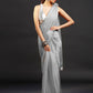 Silver Satin Embellished Saree Set