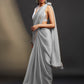 Silver Satin Embellished Saree Set