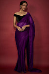 Purple Chiffon Zari Embroidered Saree Set