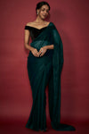 Teal Chiffon Zari Embroidered Saree Set