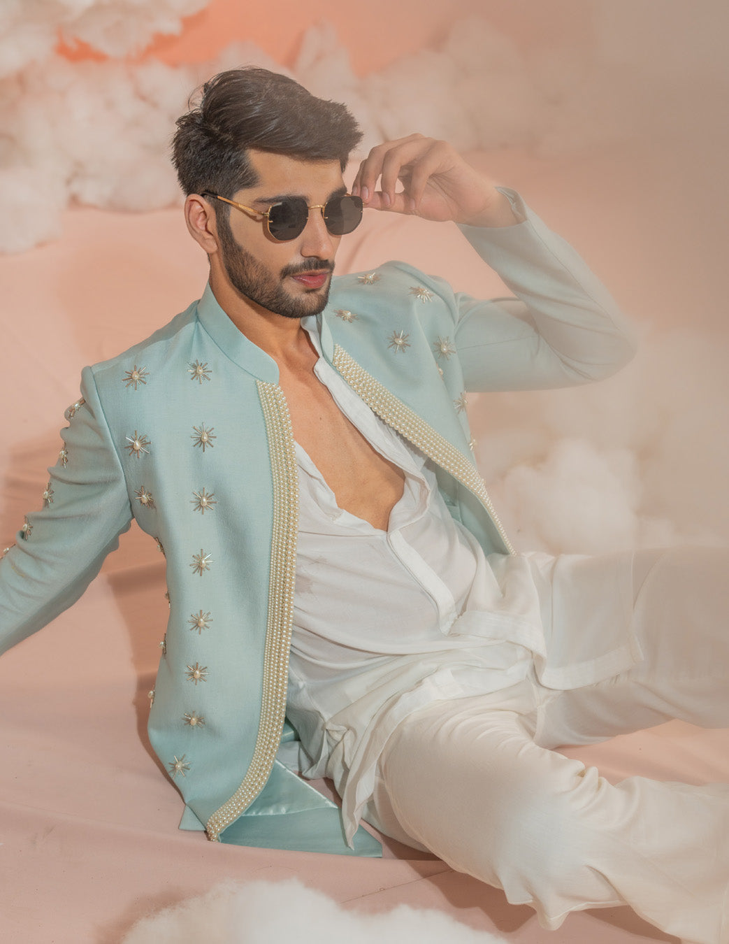 Sunny Blue Short Indowestern set