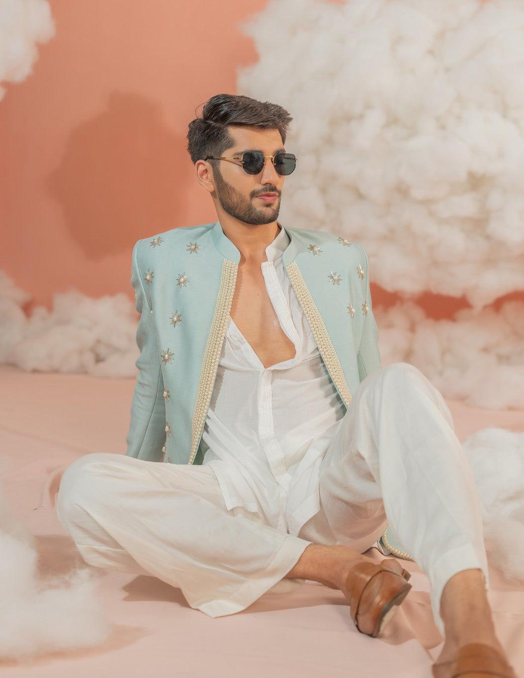 Sunny Blue Short Indowestern set