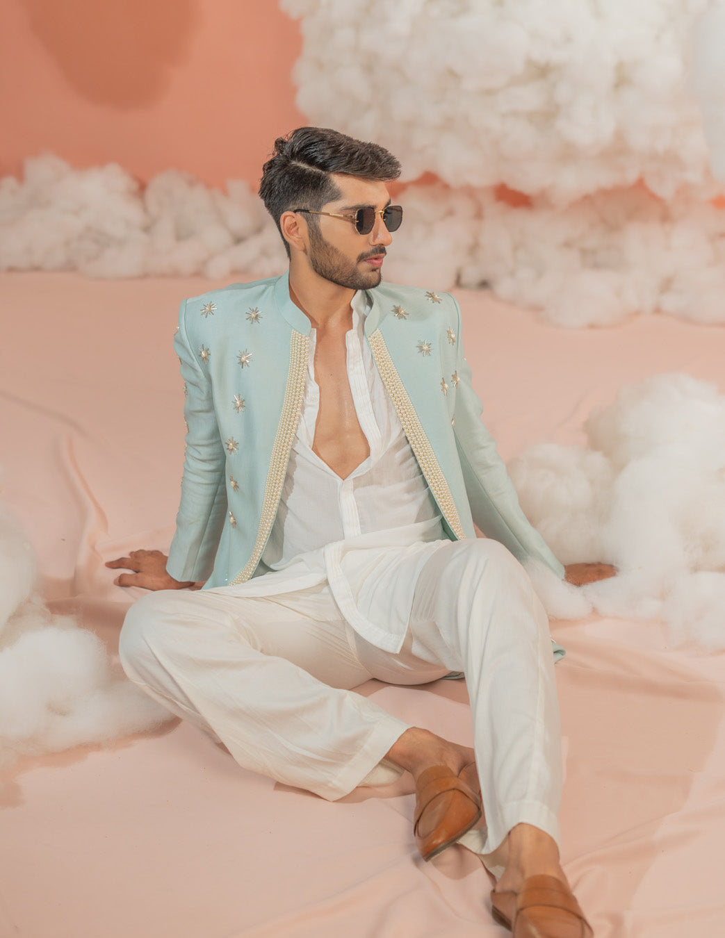 Sunny Blue Short Indowestern set