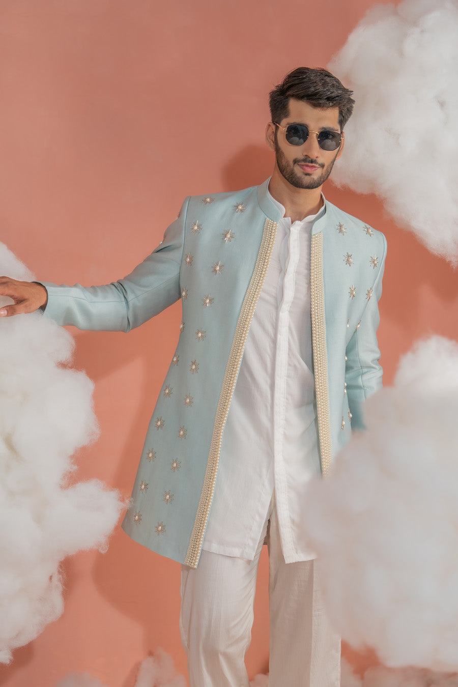 Sunny Blue Short Indowestern set